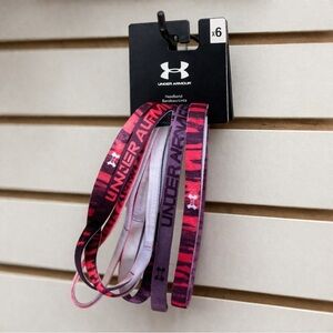 NWT Under Armour Pink&Purple No-Slip Silicon Grip Thin Sporty Headband Set (6)